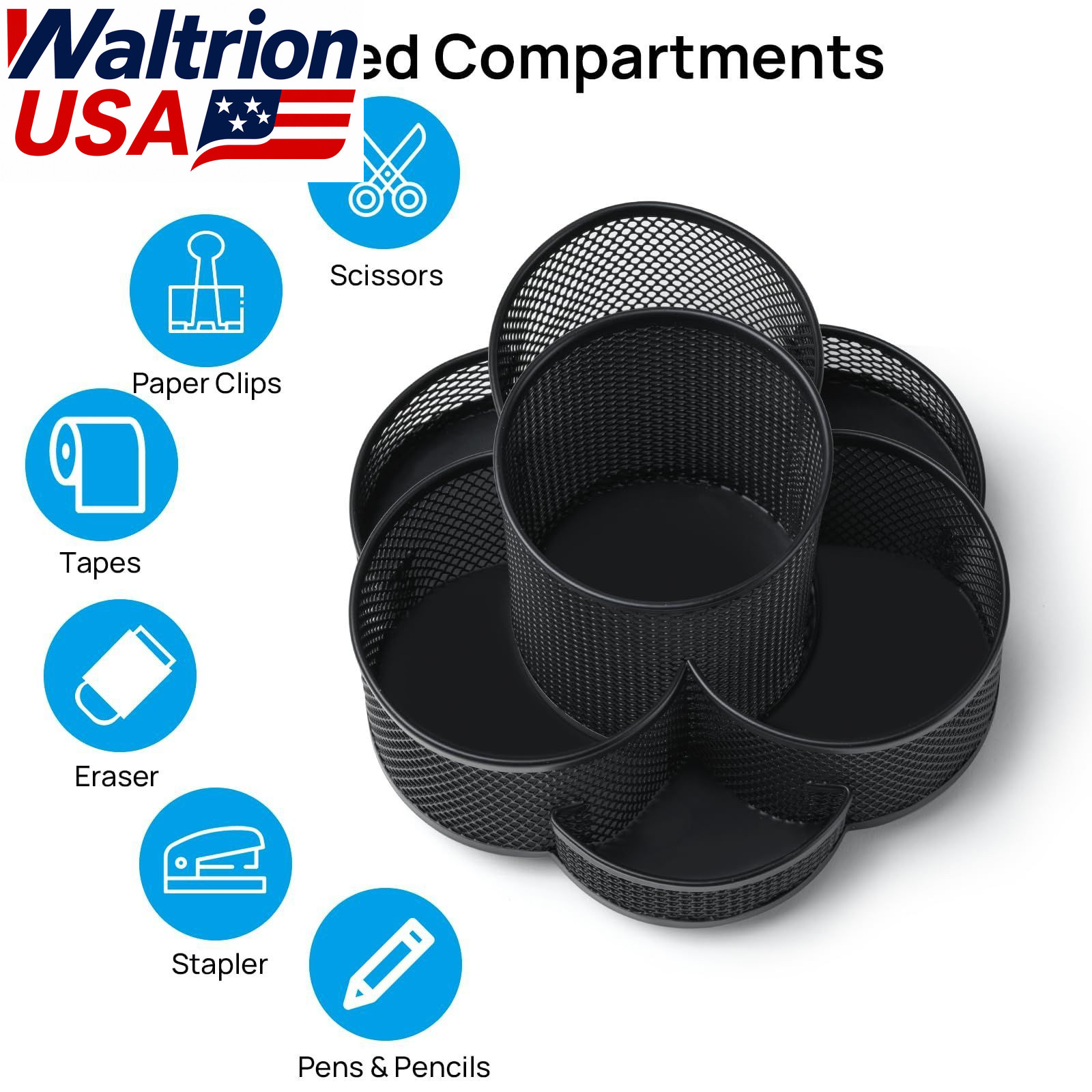 Topwey 360 Rotating Pen Holder for Desk Pencil Cup Organizer Black