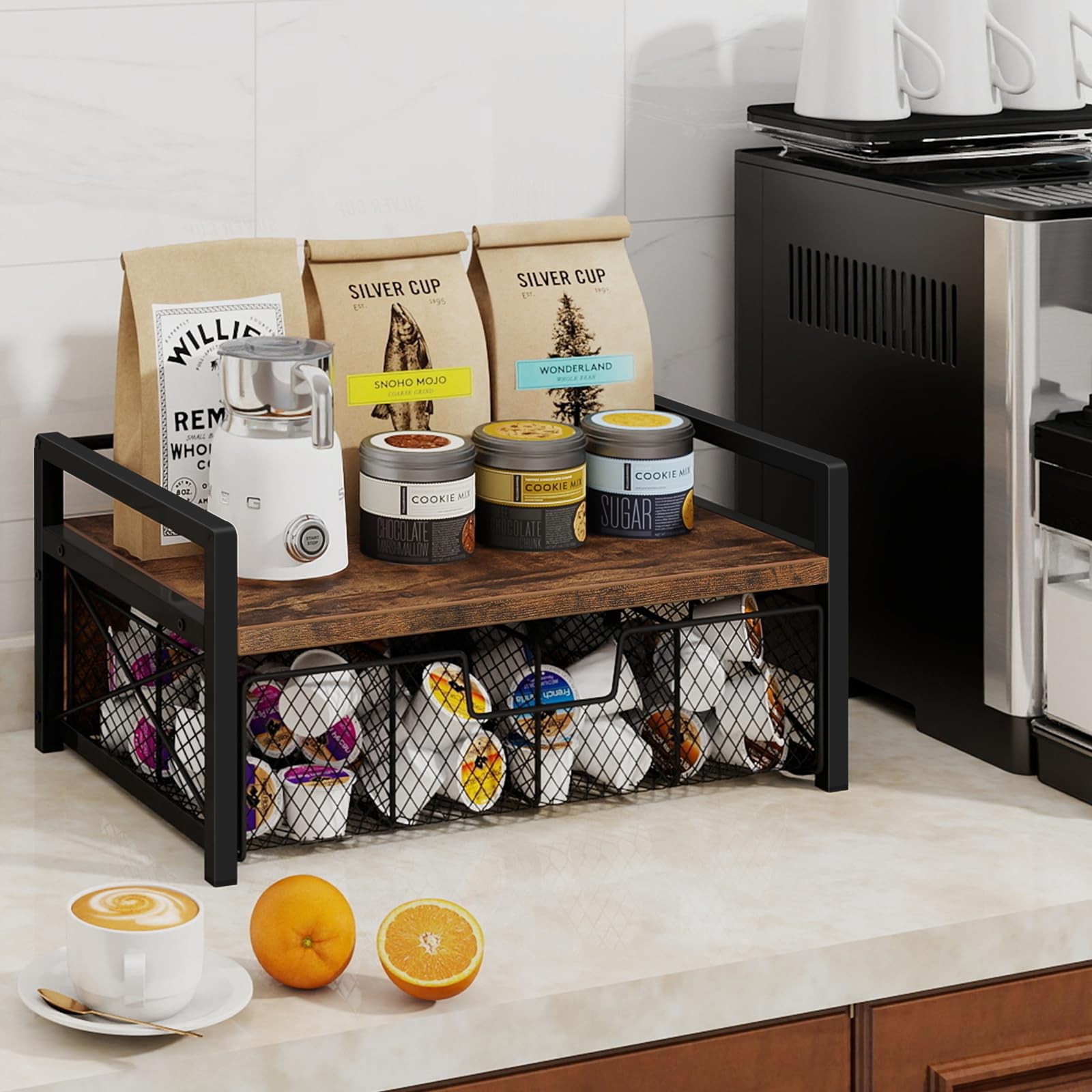 BCOZLUX Tea Bag Organizer, Wooden Organizers and Storage Box Rustic Brown