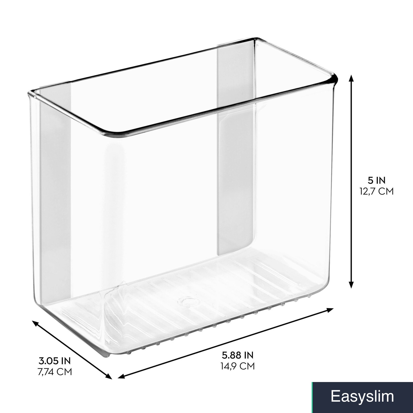Self-Adhesive Wall Organizer Bins, Set of 2, Clear Plastic, 3.05×5.88×5