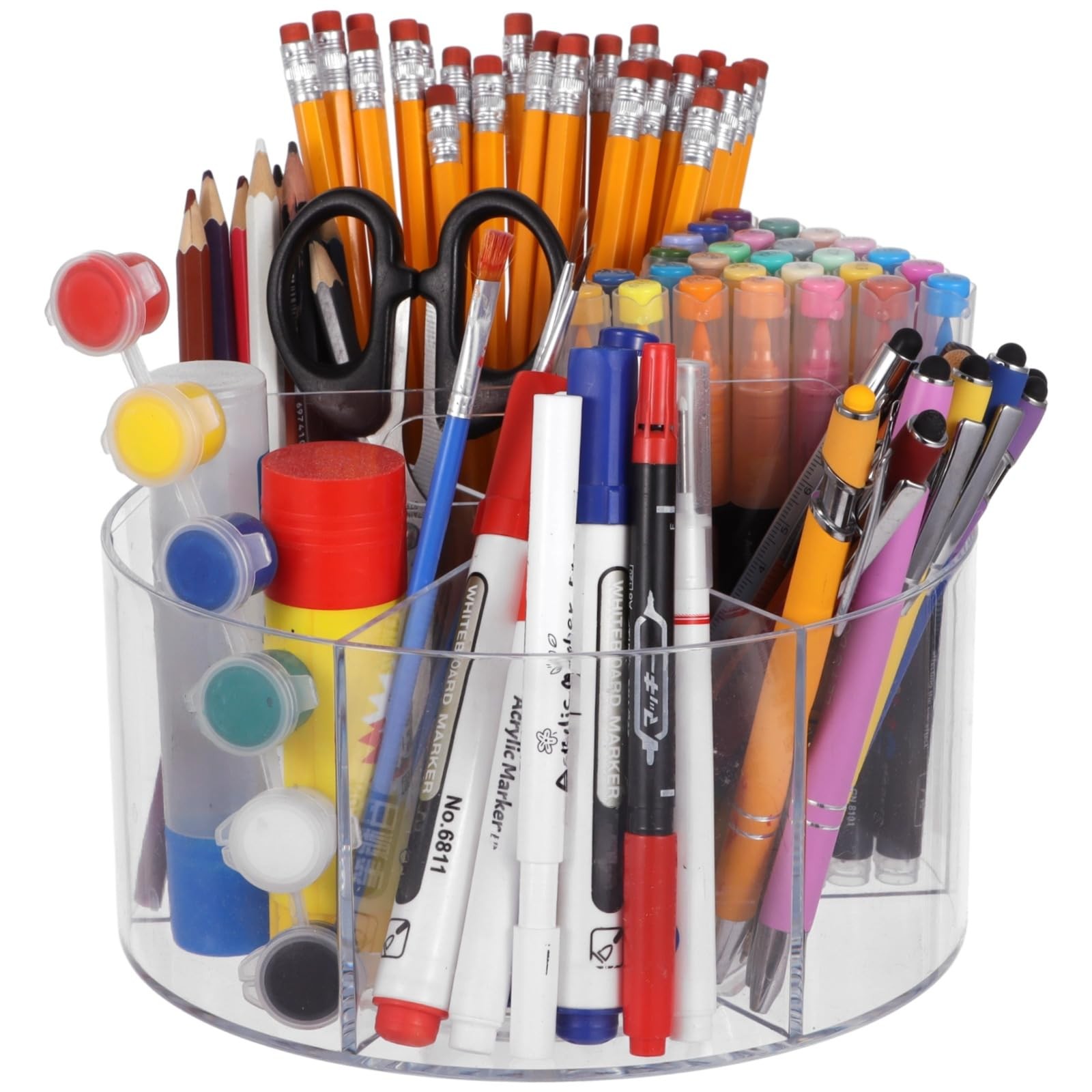 Acrylic Rotating Pen Holder, 5.1 x 7.5 in Desk Organizer With 6 Compartments,…