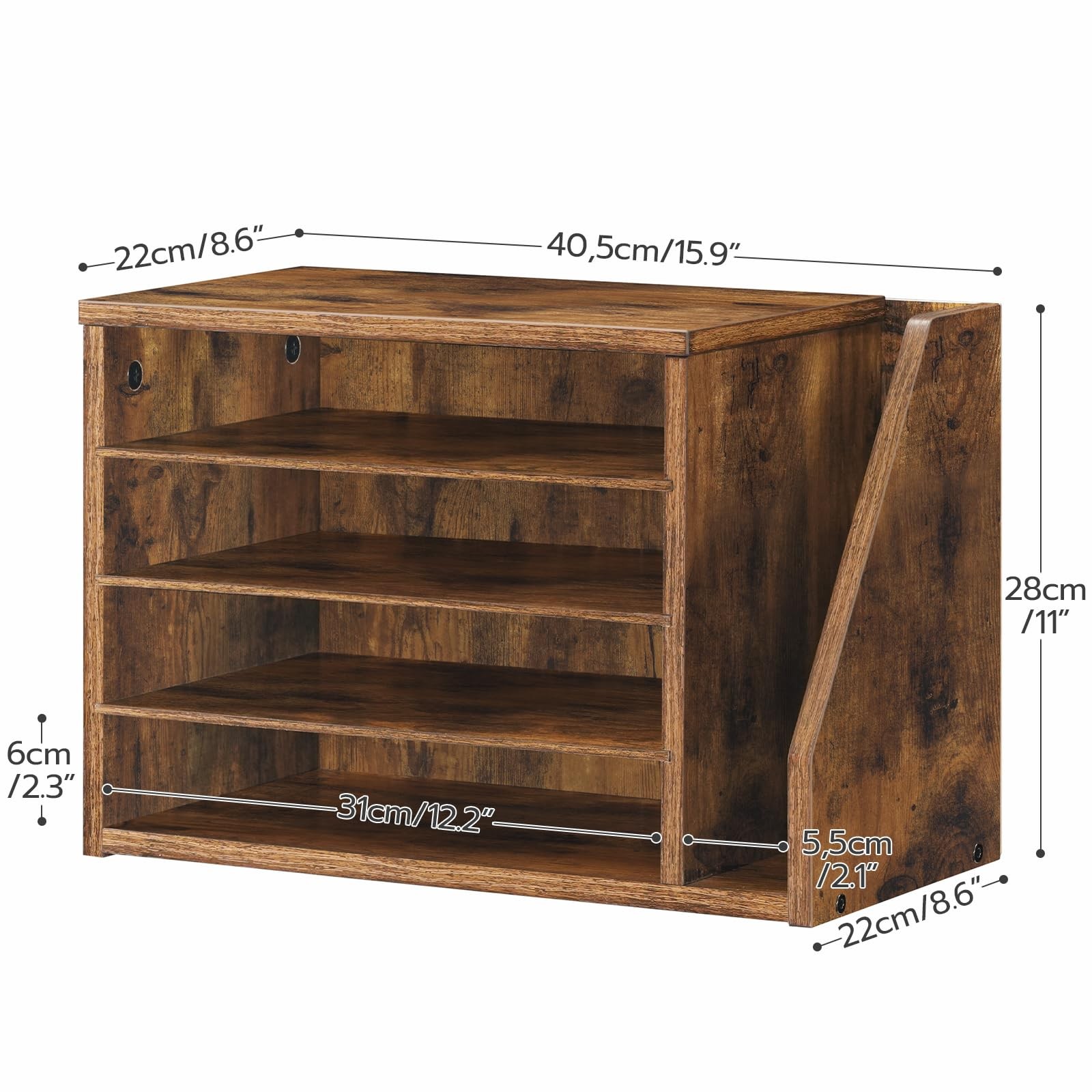 Rustic Brown Wood Mail Sorter Literature Organizer Adjustable Shelves FG41WF01