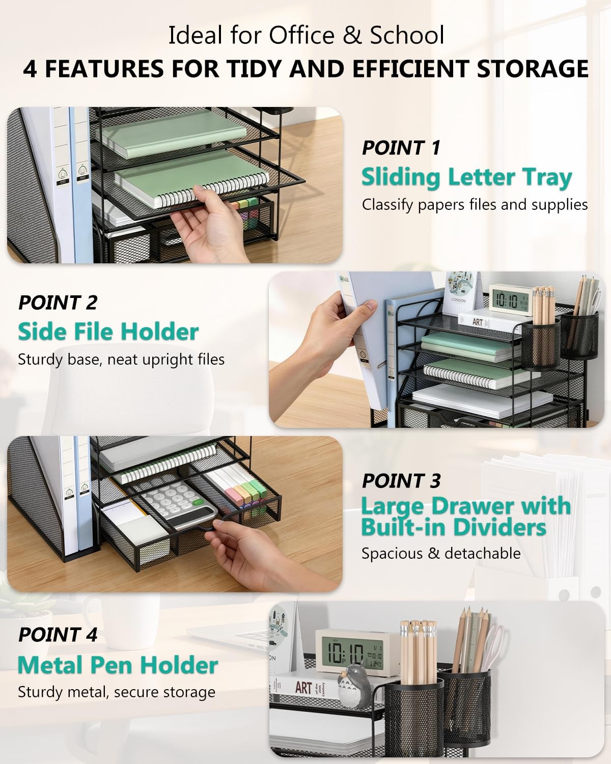 WALI Desk File Organizer, 5 Tier Desktop Paper Letter Tray Organizer with Dra…