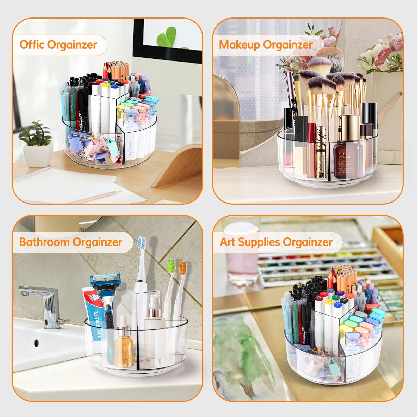 Rotating Pencil Holder for Desk, 5 Slots 360-Degree Spinning Acrylic Pen Hold…