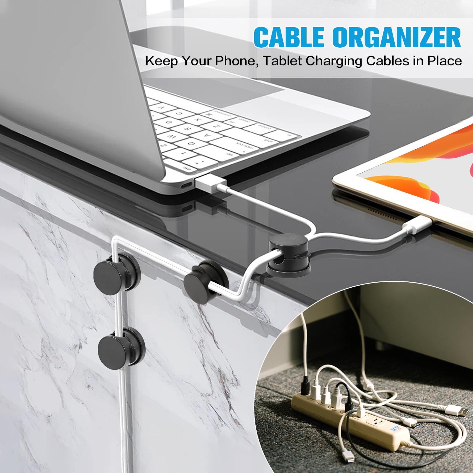 6PC Cord Organizer Holder, 360° Rotatable Spring Cable Clips, Small, Black