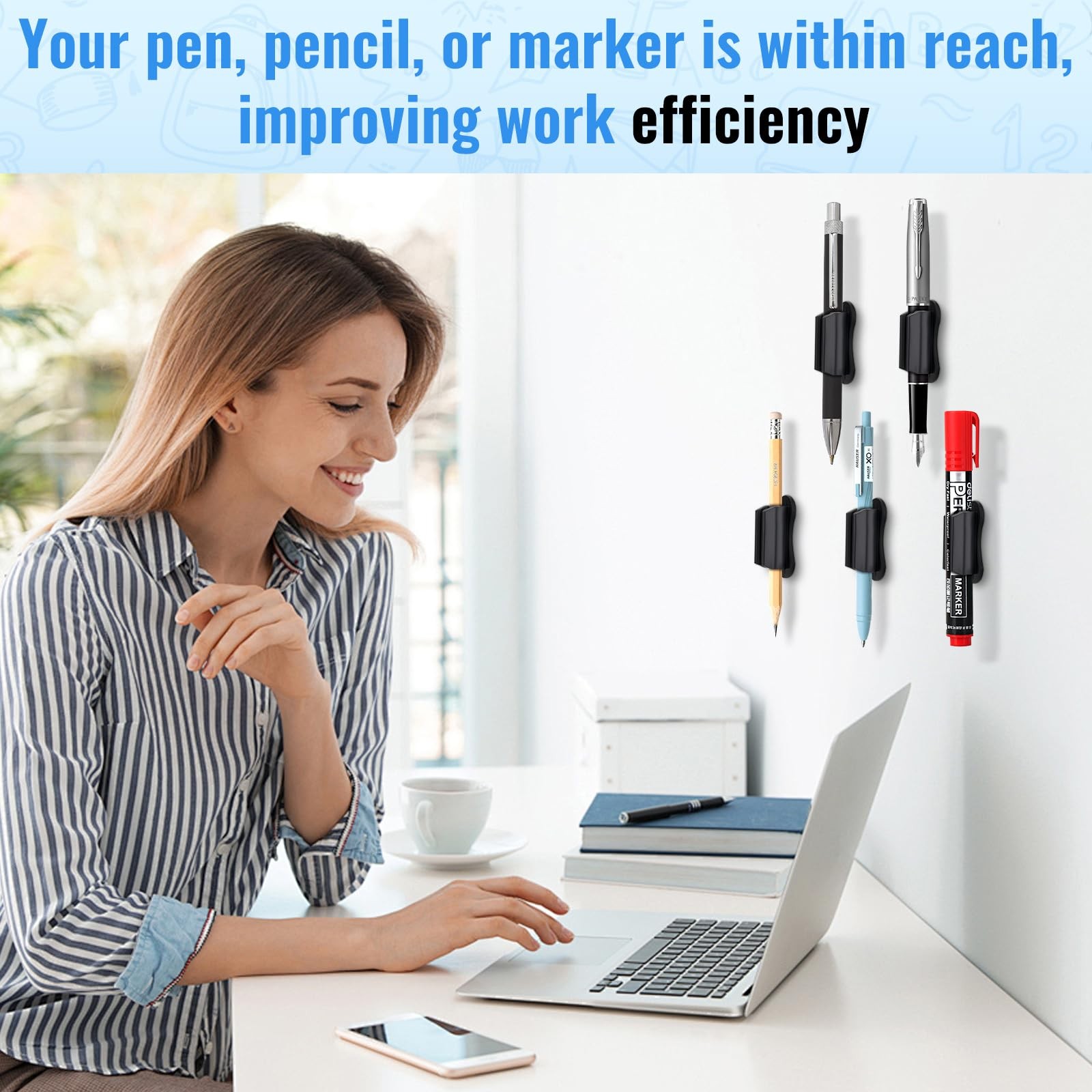 Adhesive Pencil Holders for Desk, 40 PCS Silicone Pencil Holder for Desk,Mark…