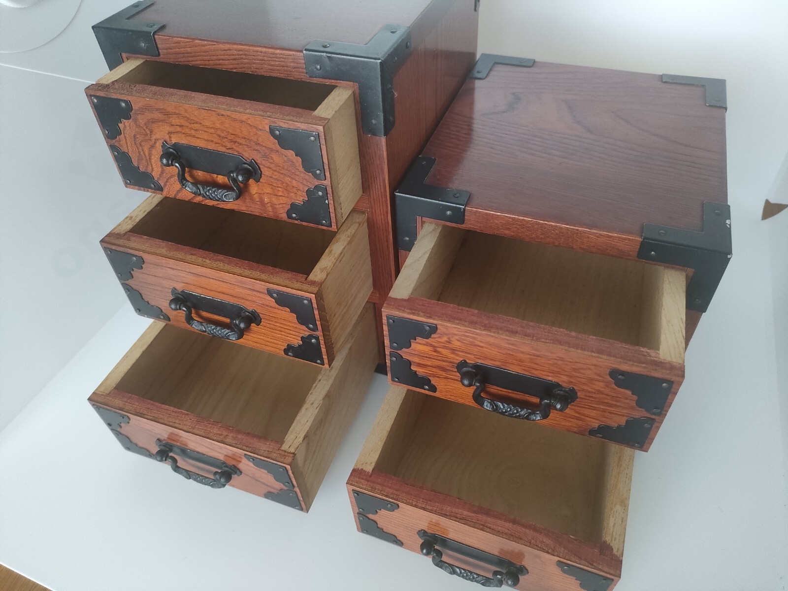 Wood Chest Showa Vintage 2 sets (3 drawers + 2 drawers) Limited Japan