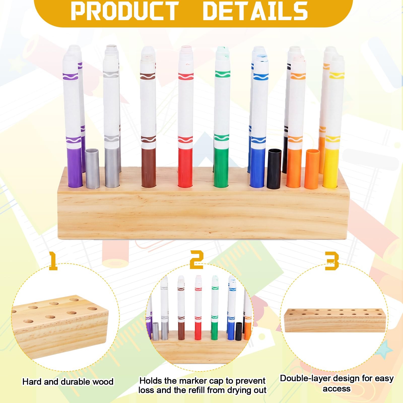 Wooden Marker Stand Marker Pen Holder Storage Organizer for Classroom Display…