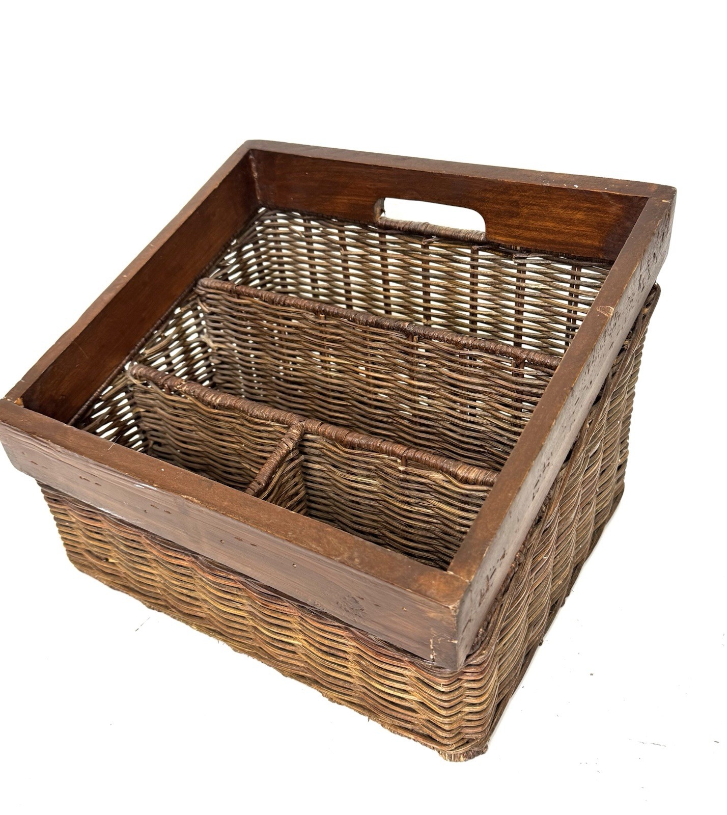 Vintage Wicker Rattan Desk Organizer Letter Storage Mail Holder Caddy 12×9”