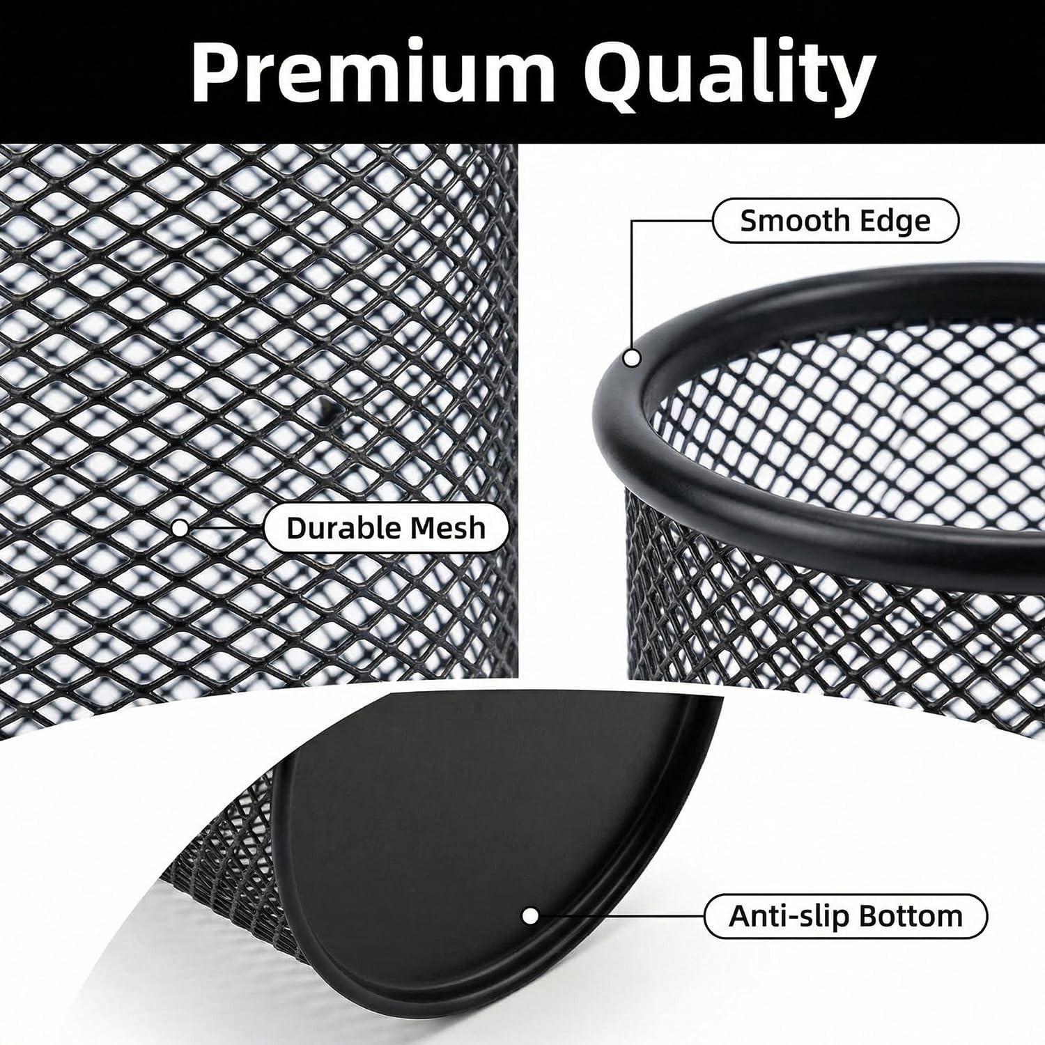 Durable 4-Pack Black Metal Pen Holders – Ideal Desk Organizers for Home & Office