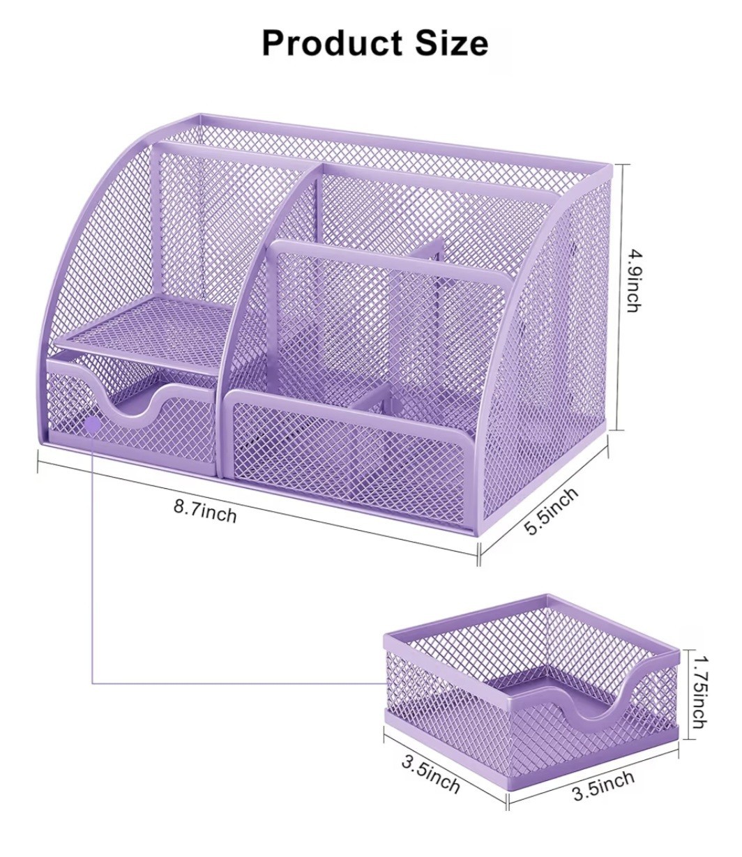 Light Purple Mesh Metal Office Desk Pencil Organizer