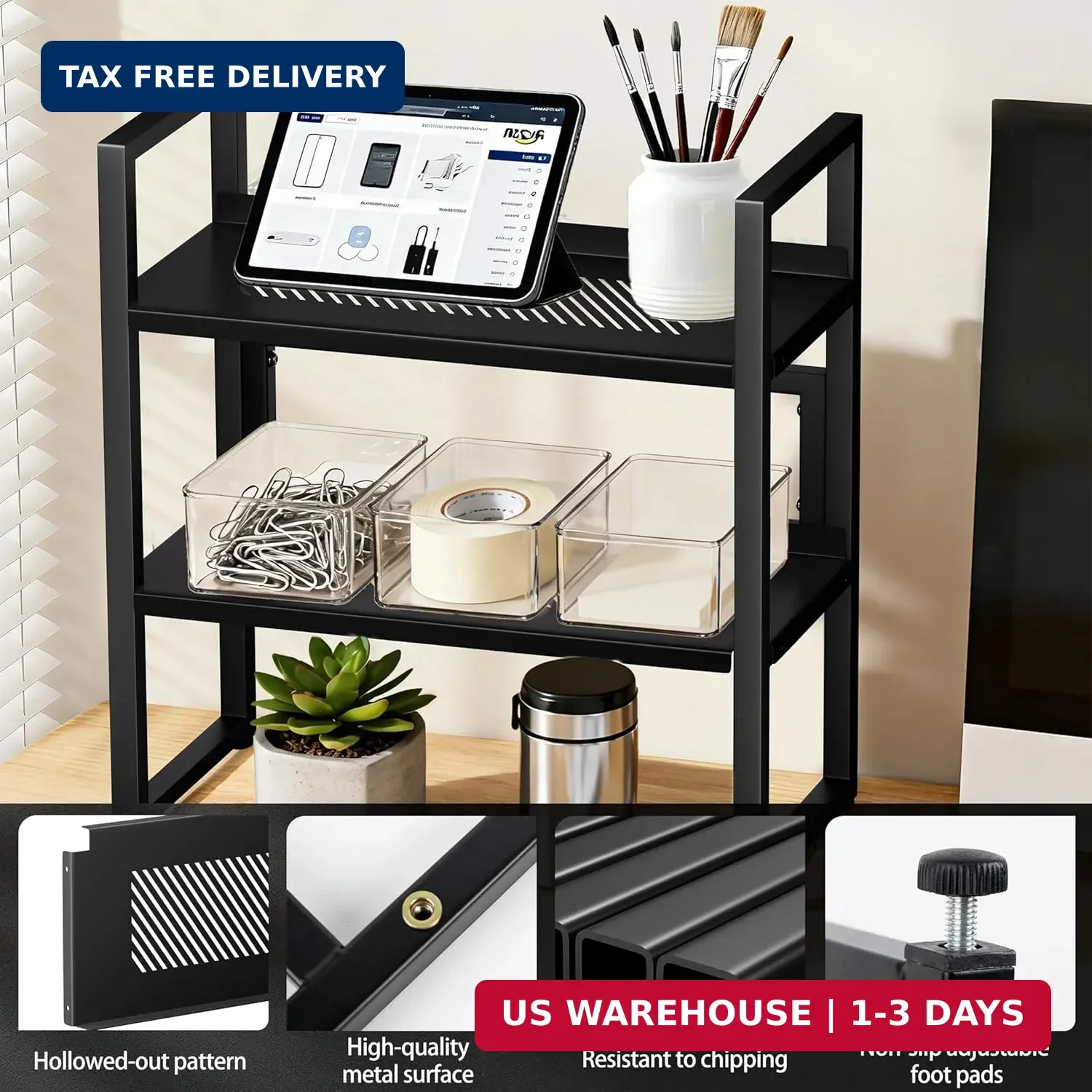 Brakki Desk Shelf Organizer, 2-Tier Desktop Bookshelf, Small Office Shelf | Adju