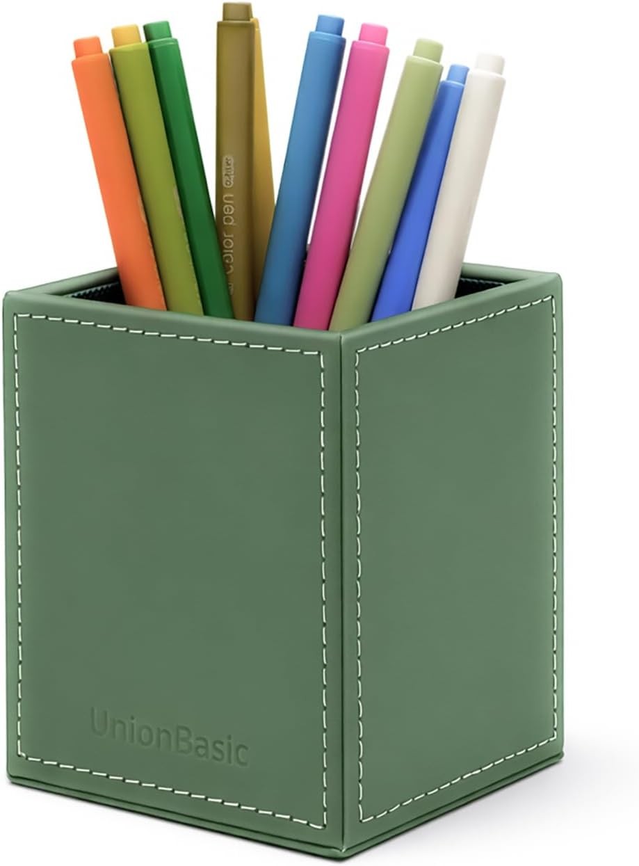 Square Pens Pencils Cup Holder Desk Stationery Organizer Selected Faux Leather