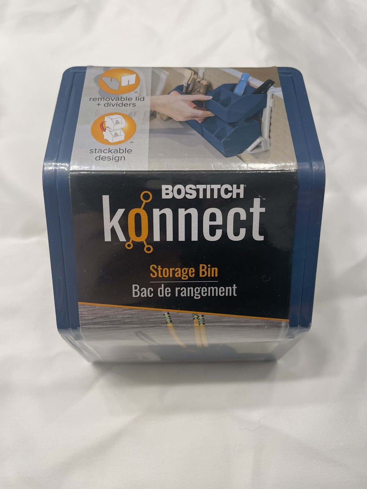BOSTITCH KONNECT PLASTIC STORAGE BIN Removable Lid & Divider BLUE