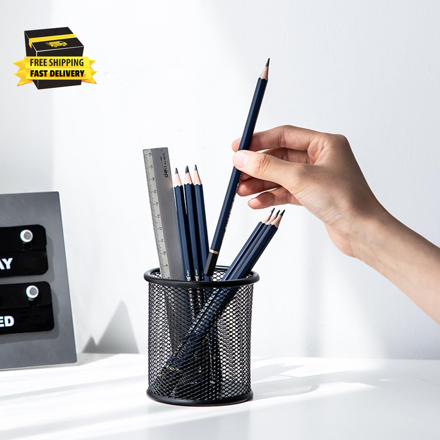 Pen Holder Pencil Organizer Mesh Cup Marker Tape Clip Scissors Container for Off