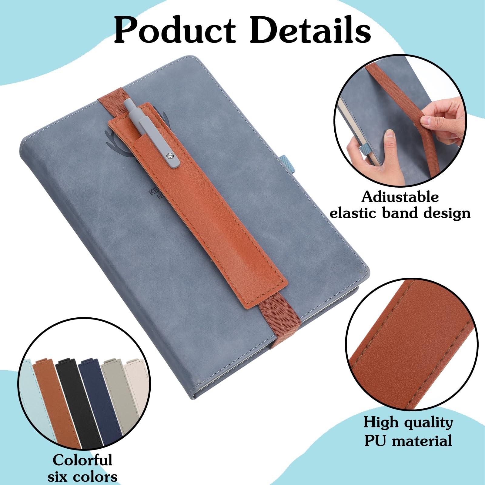12 PCS Elastic Pen Holder for Notebook, Adjustable Band Pen Holder PU Leather…