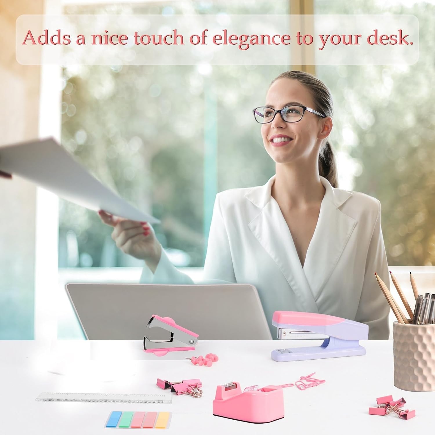 Pink Office Supplies, Pink Desk Accessories for Women, Cute Stapler and Tape …