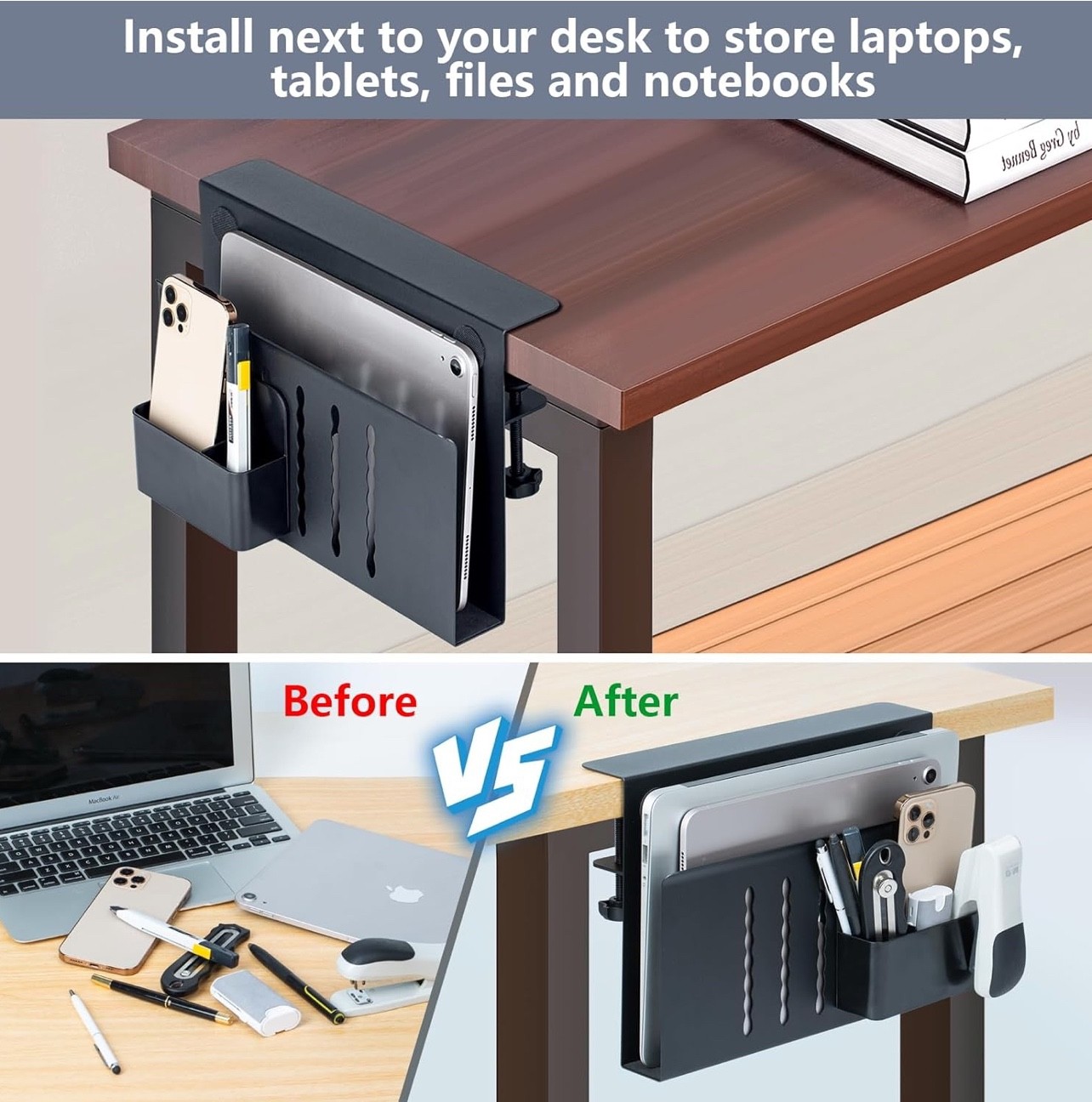 FEIKU Under Desk Organizer with Magnetic Pen Holder No Drilling Required to Hang