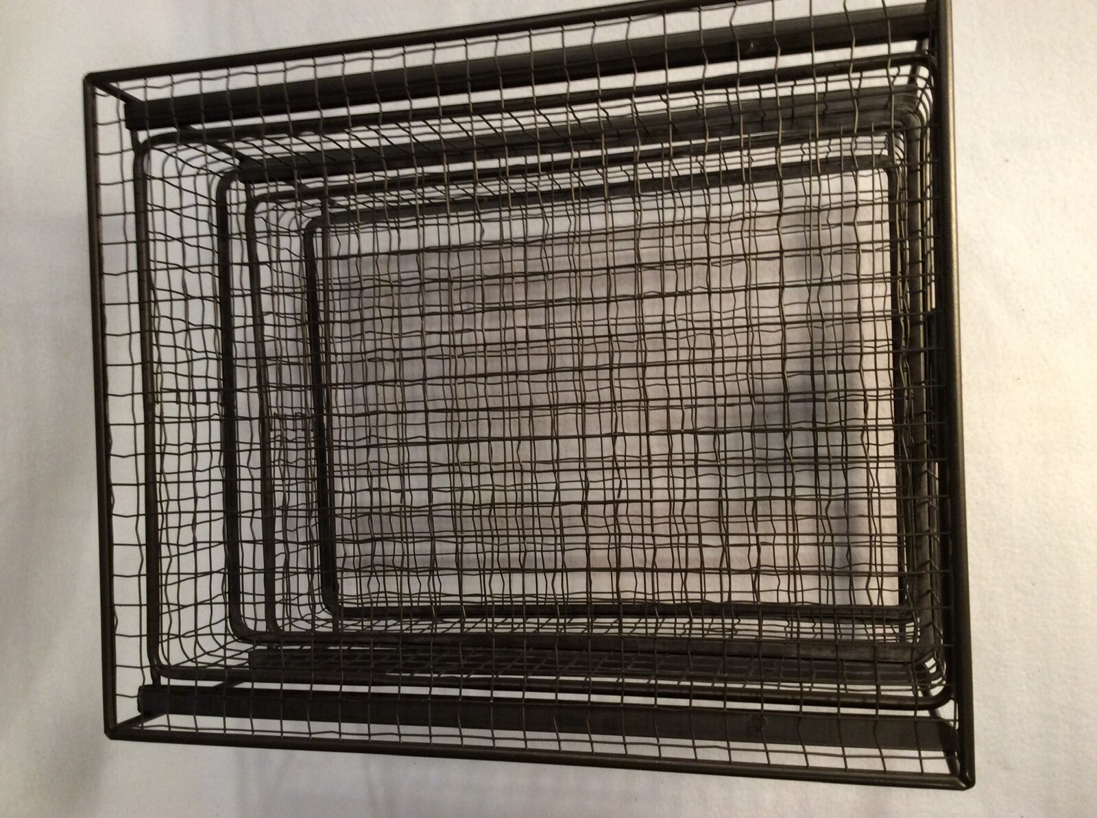 Vintage Metal Wire Office Desk Top File Paper Double Sliding Basket Storage Bin