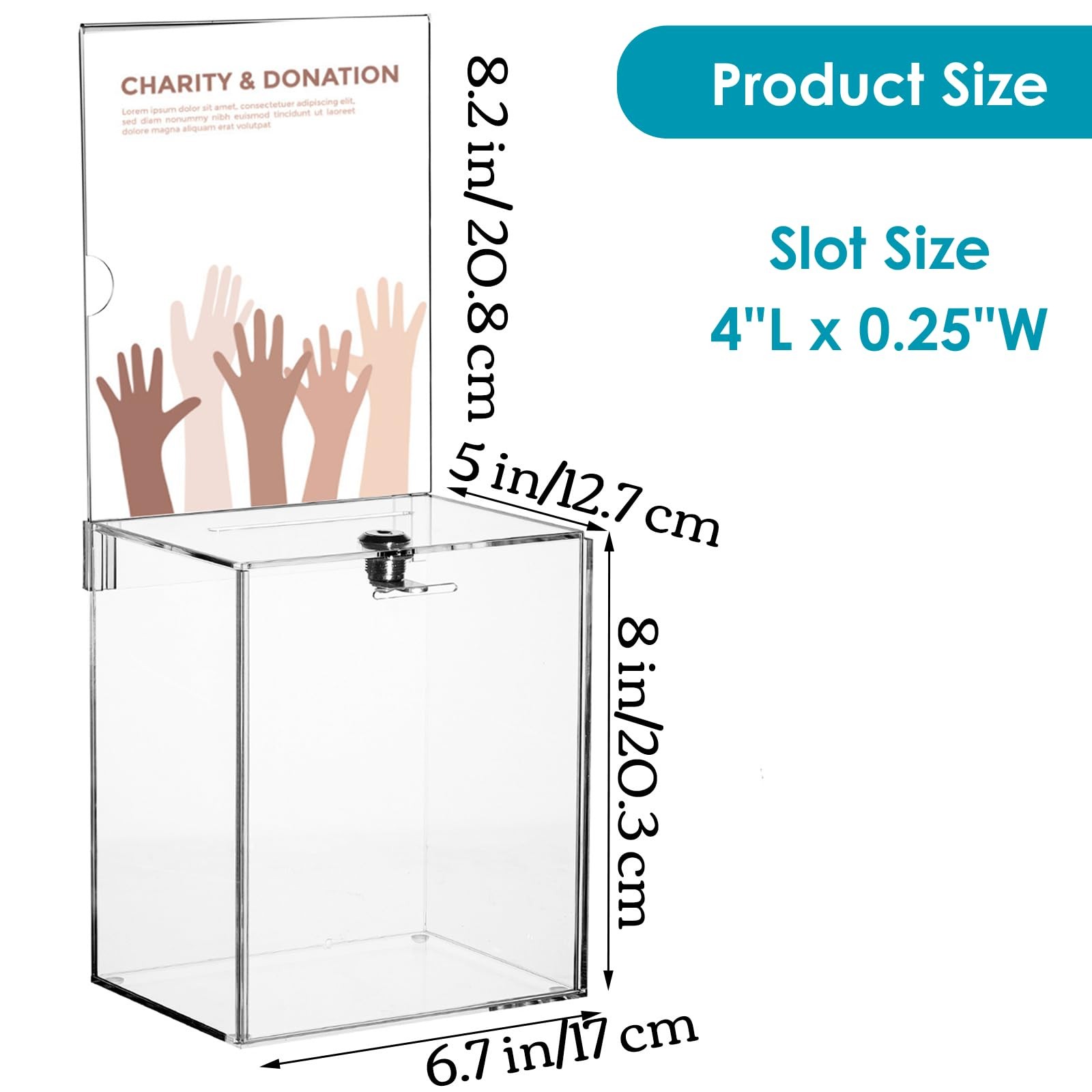 Youeon Large Acrylic Donation Box with Lock, 6.7 x 5 x 16 in Clear