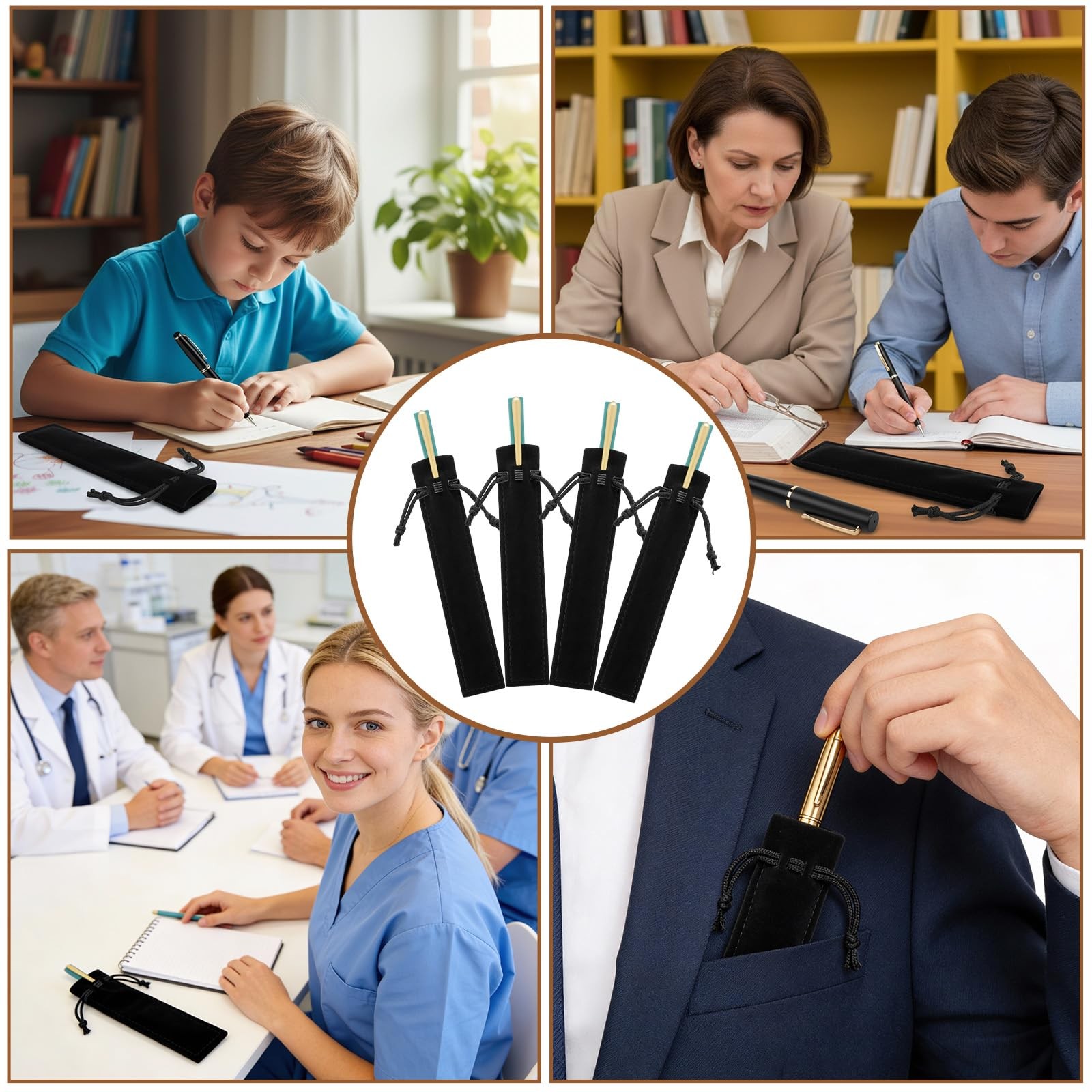 20 Pcs Velvet Drawstring Pen Pouch Sleeve Holder for Adult Office Business