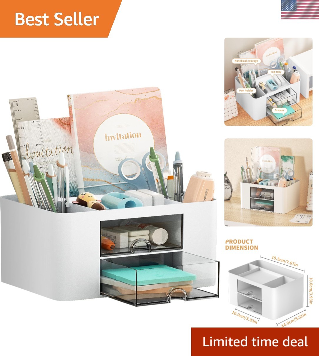 Multi-Functional 2-Drawer Pen Holder – Organize Desk Essentials with Elegance