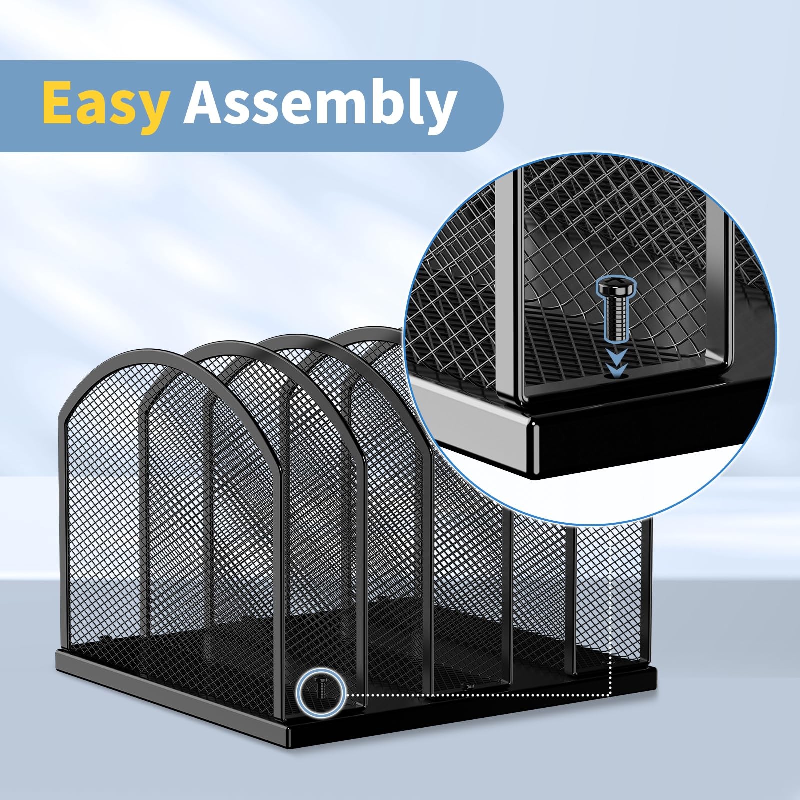 5-Section Vertical Desktop Organizer, 5-Section Mesh File Folder Stand Sorter…