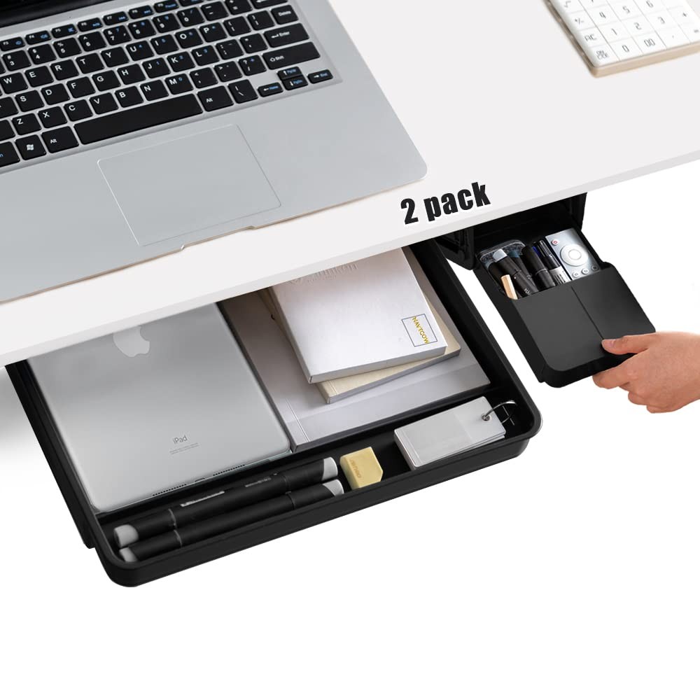 Under Desk Drawer Storage Organizer – 2 Pack (Large and Small) Black – (Pleas…