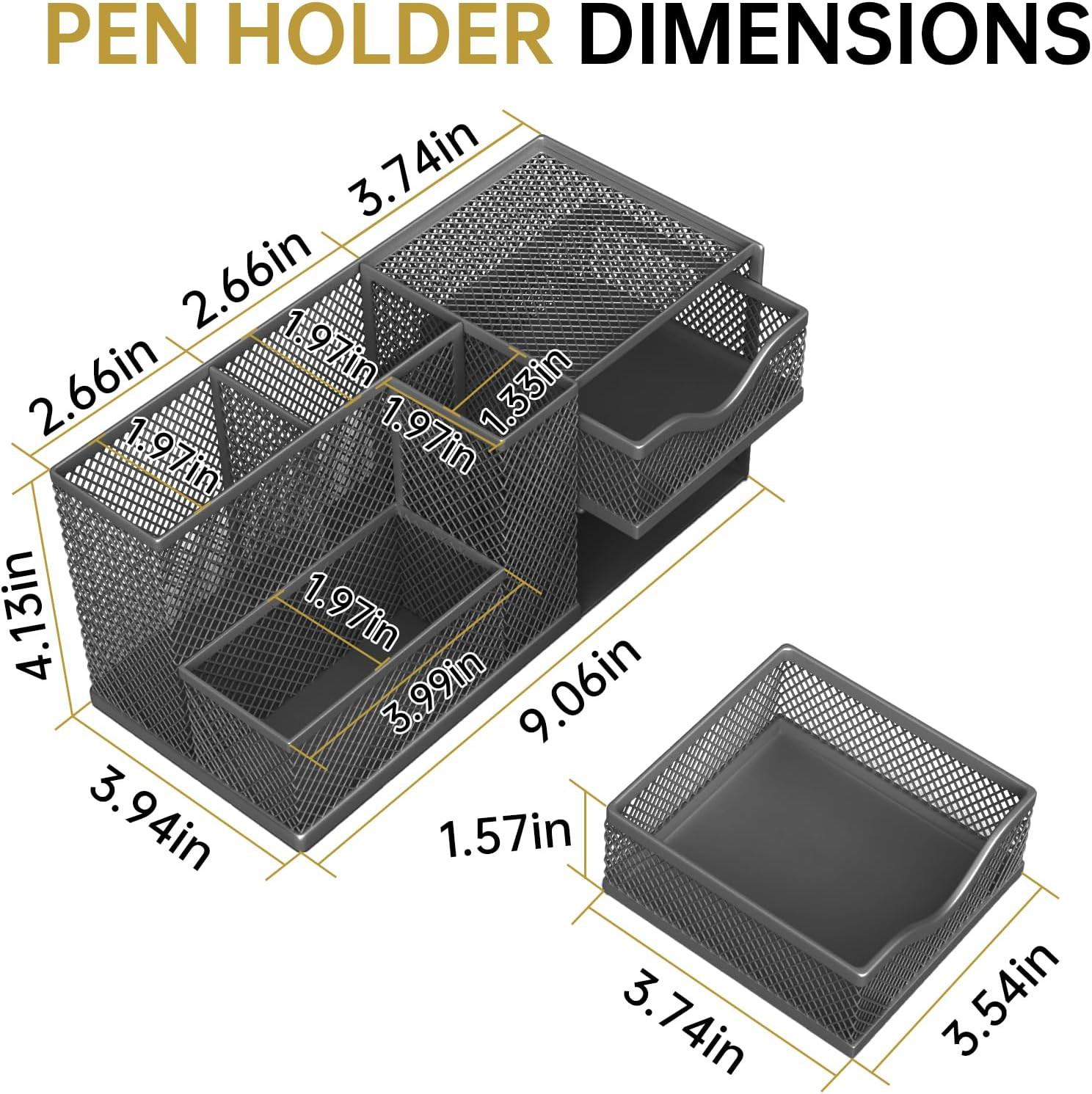 Mesh Desk Organizer, Pen Organizer with 2 Drawers and 5 Compartments, Versatile