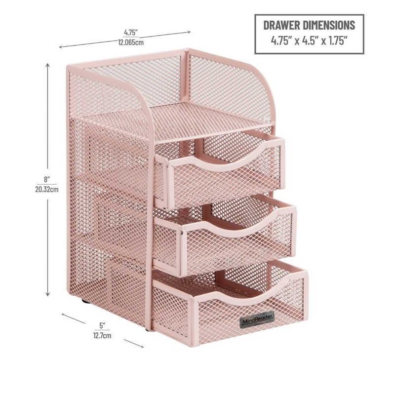 Paper Binder Clip Basket Metal Mesh Pink