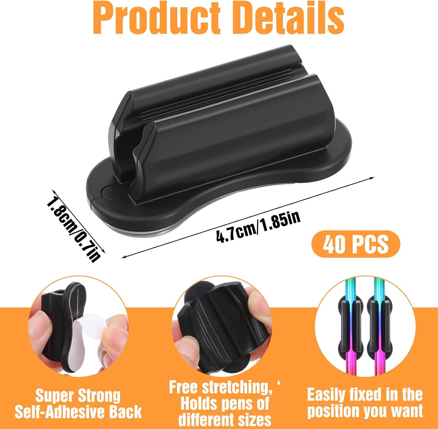 40 Pack Adhesive Pen Holders, Silicone Pencil Holder for Desk Wall Clipboard, Do