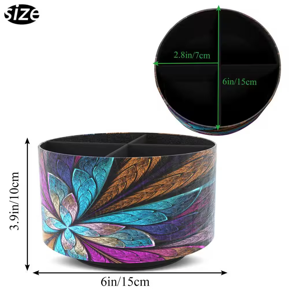 5.51 In. X 5.51 In. X 3.94 In. round Leather Multi-Functional Desktop Organizer,