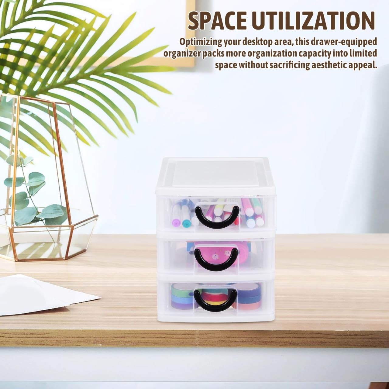 Mini Plastic Drawers Organizer Clear Desktop Storage 3 Drawer Units
