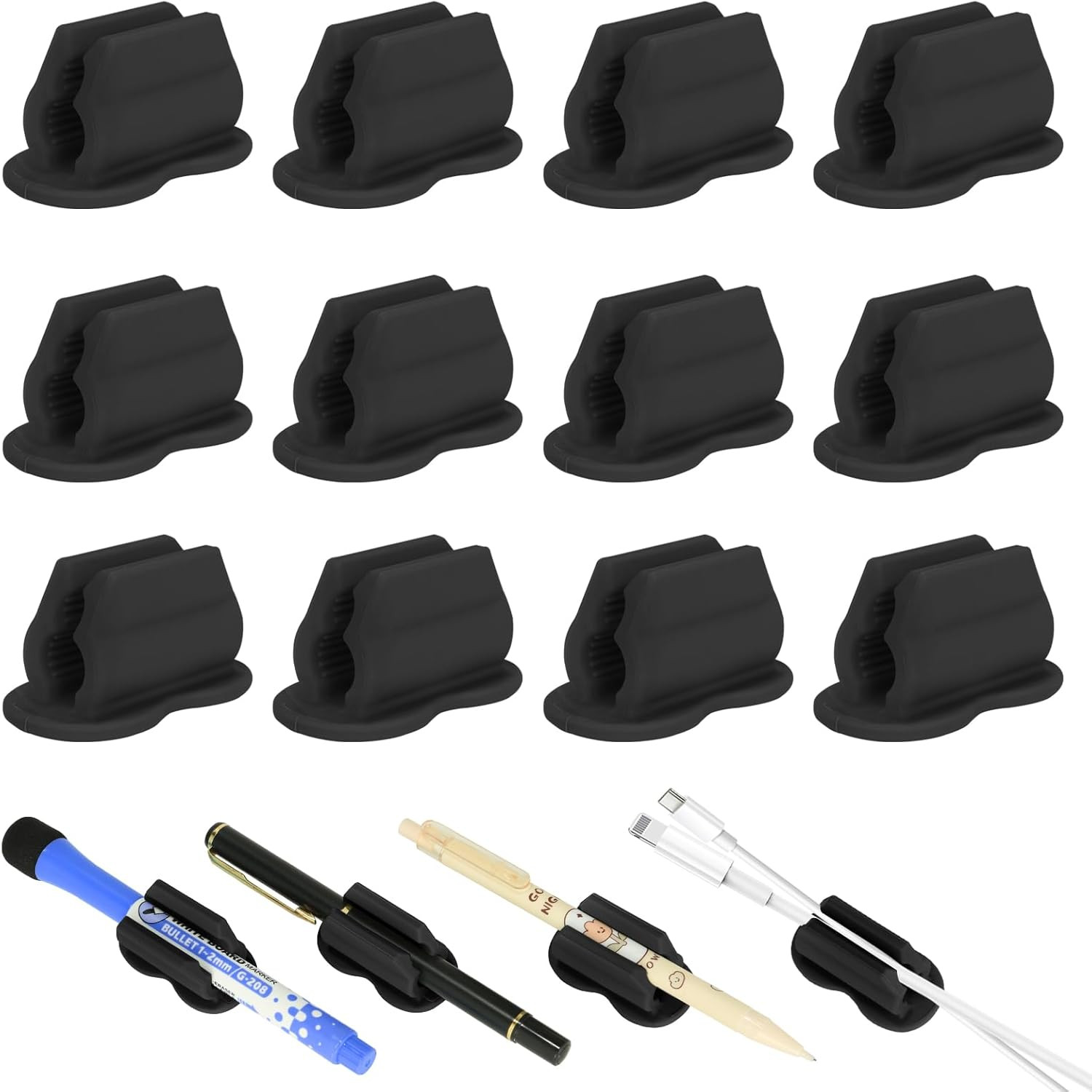 12 Piezas Portalapices Adhesivo Pared Escritorio Silicona Para Marcador Negro