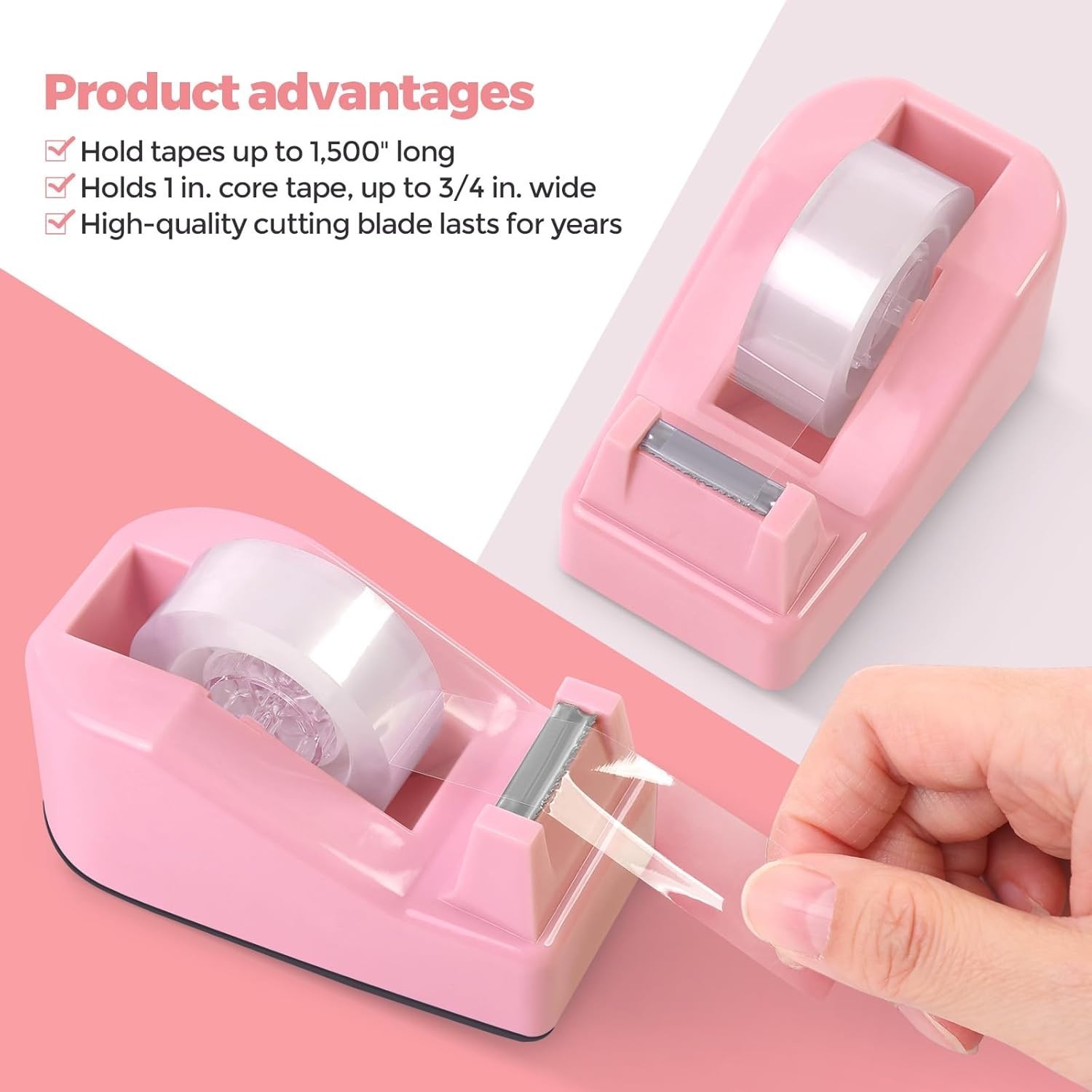 Versatile 10-Pc Pink Office Supplies: Stylish Rotating Holder, Stapler & More