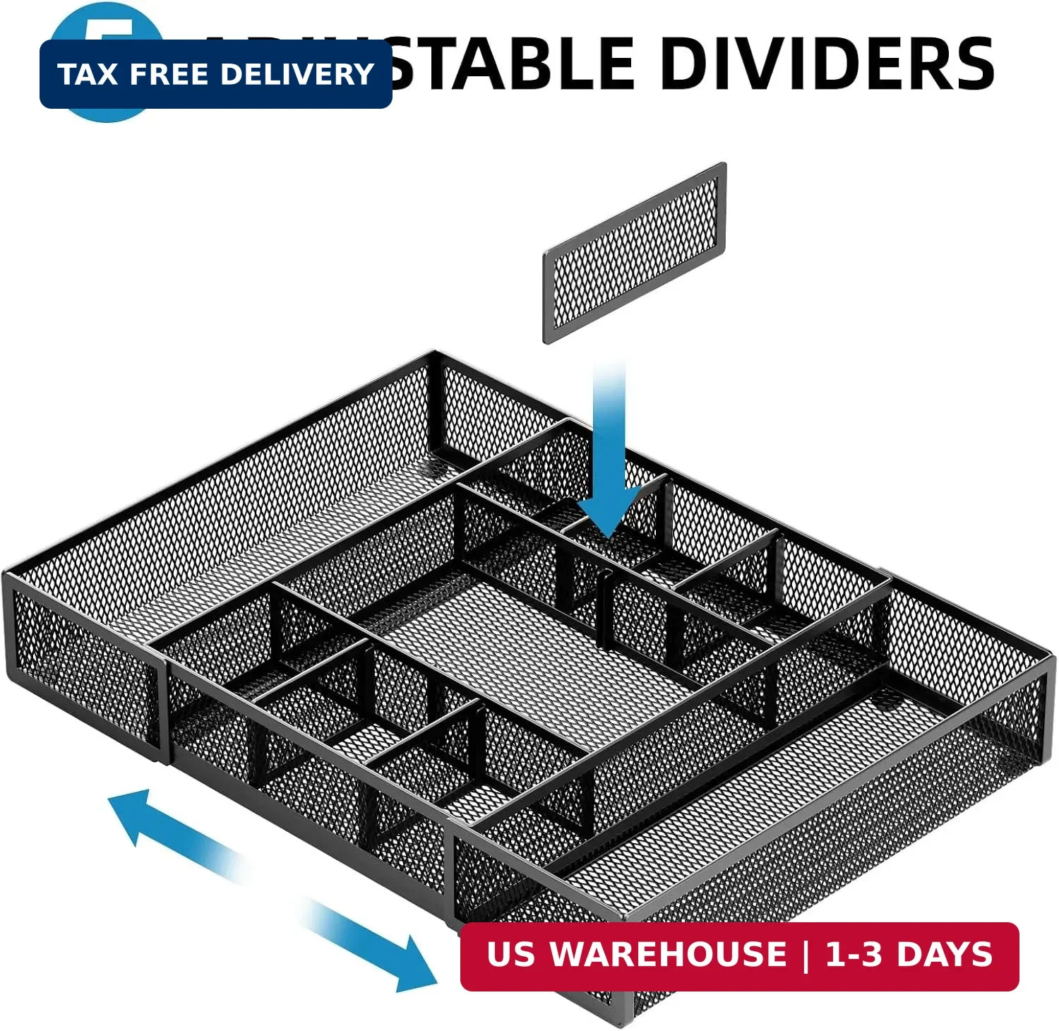 Marbrasse Expandable Desk Drawer Organizer, Mesh Drawer Organizer Tray with 10 A