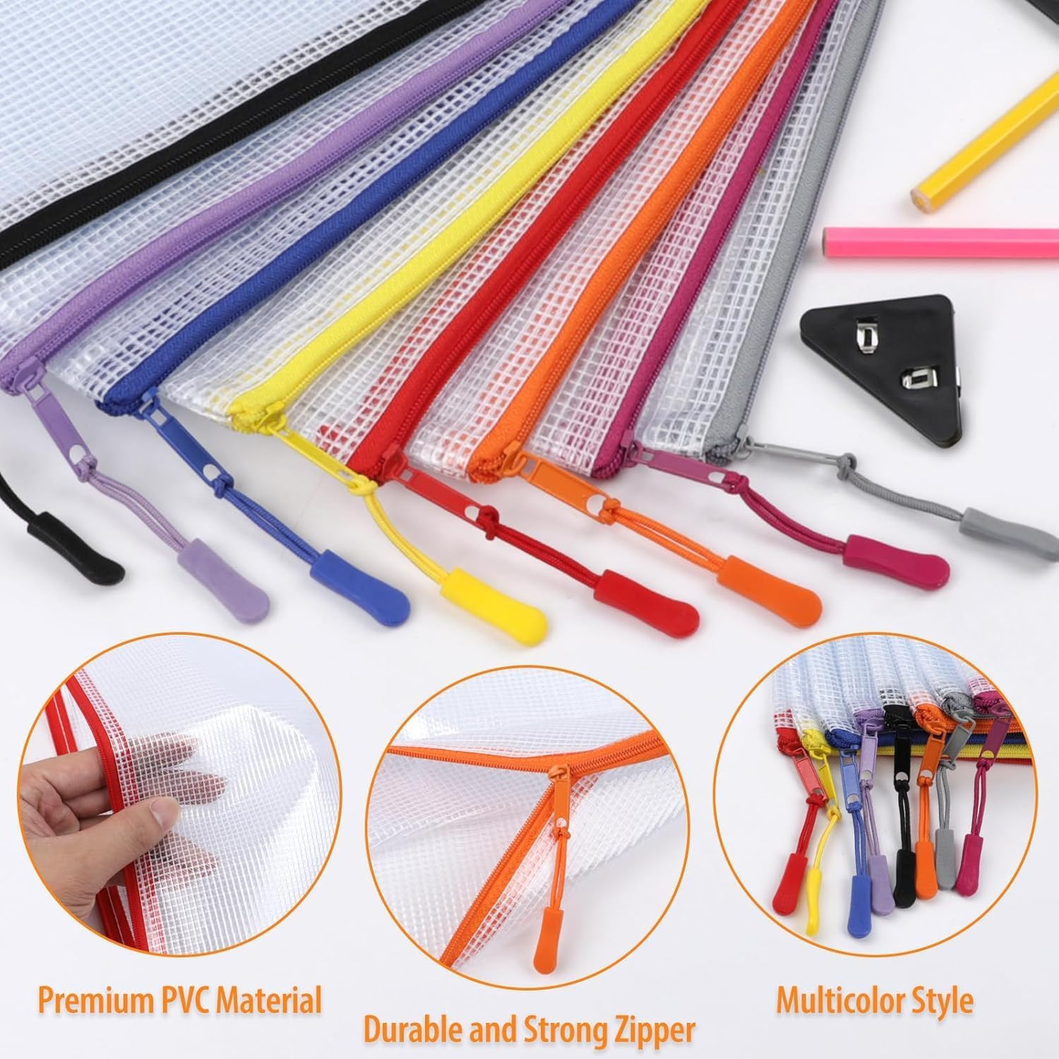 20PCS Mesh Zipper Pouch Bags File Storage Bags, A4 11X9 Inches Reusable Clear Zi