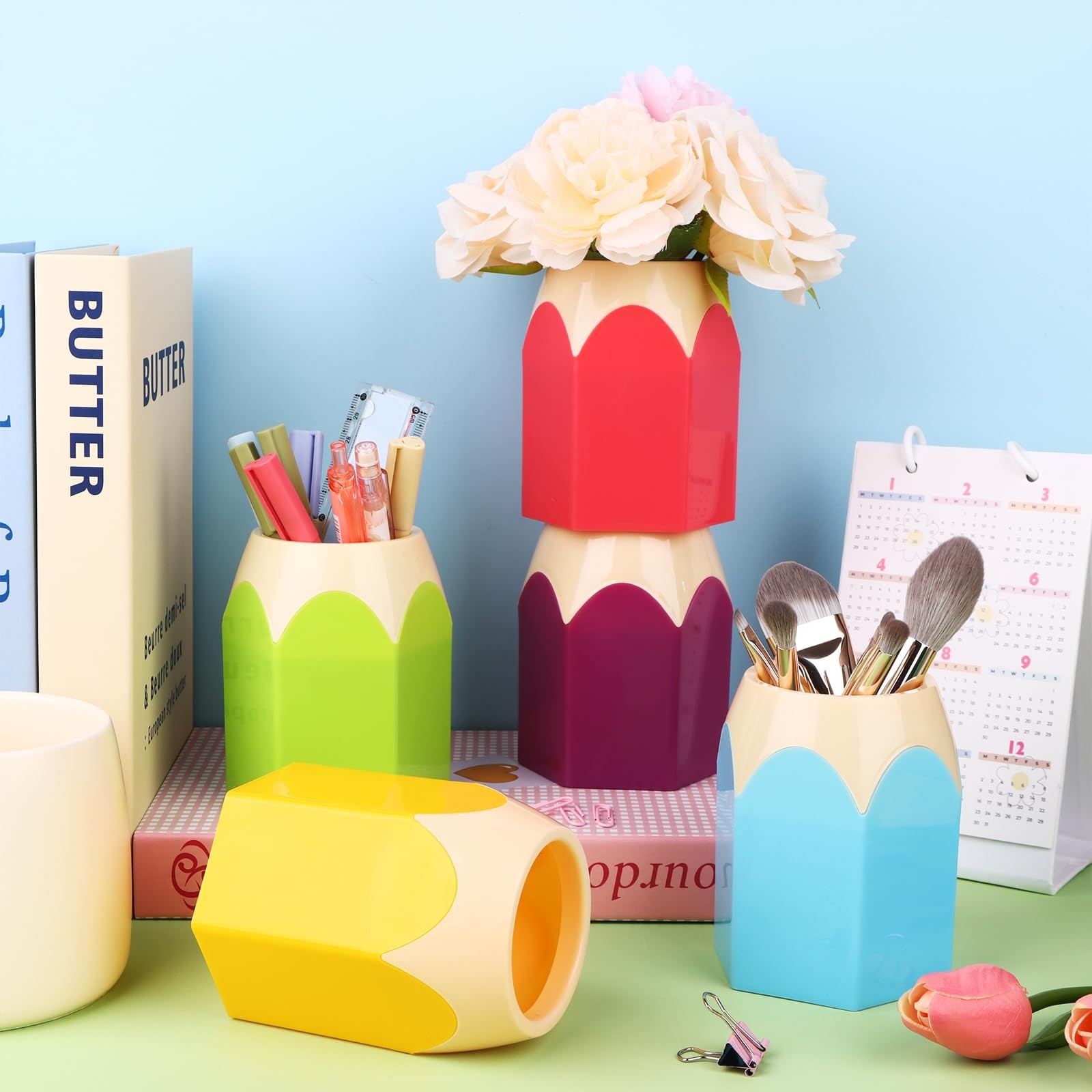 12 Pcs Pencil Shaped Pen Holders Pencil Storage Organizer Cute Plastic Pencil…