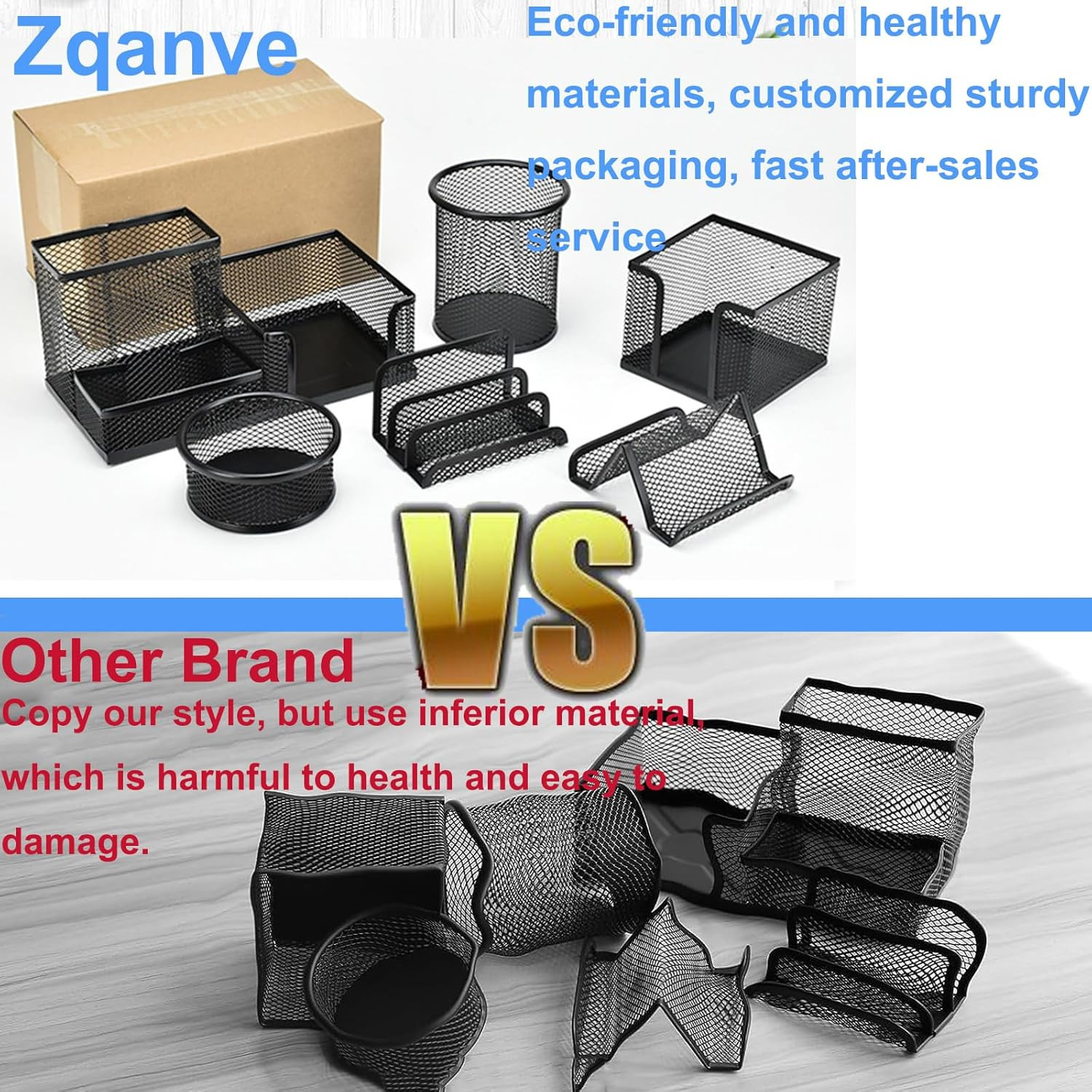 Desk Organizers Set with Mesh Pen Holder Cup, 3 Compartments Black Office