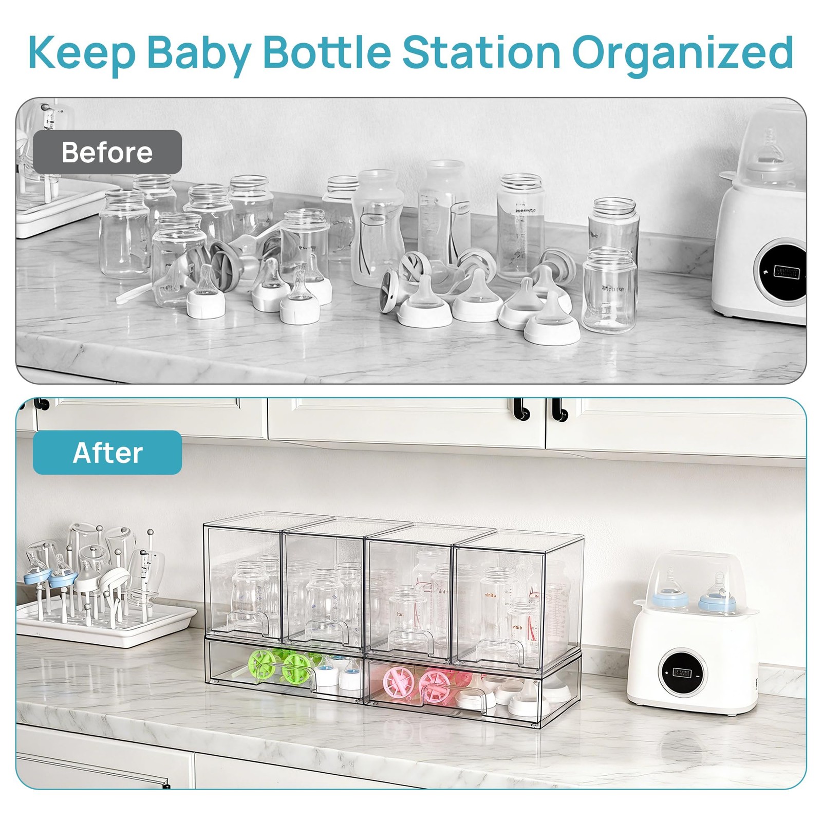 Vtopmart 6 Pack Baby Bottle Organizer Set, 7.5 x 12 x 22 inches, clear