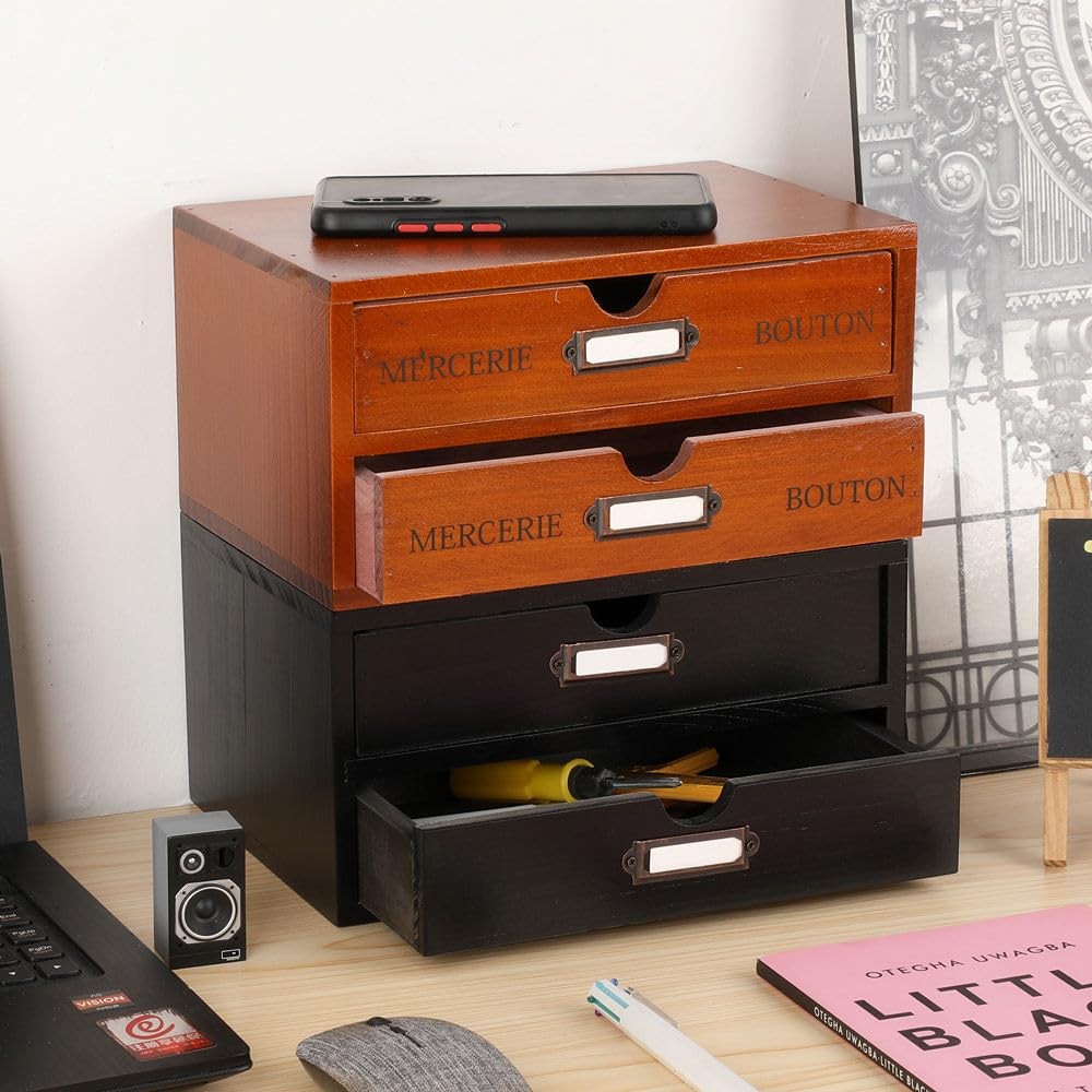 PACKGILO Wooden Storage Box Rustic Desktop Organizer SMALL, BROWN-SMALL02