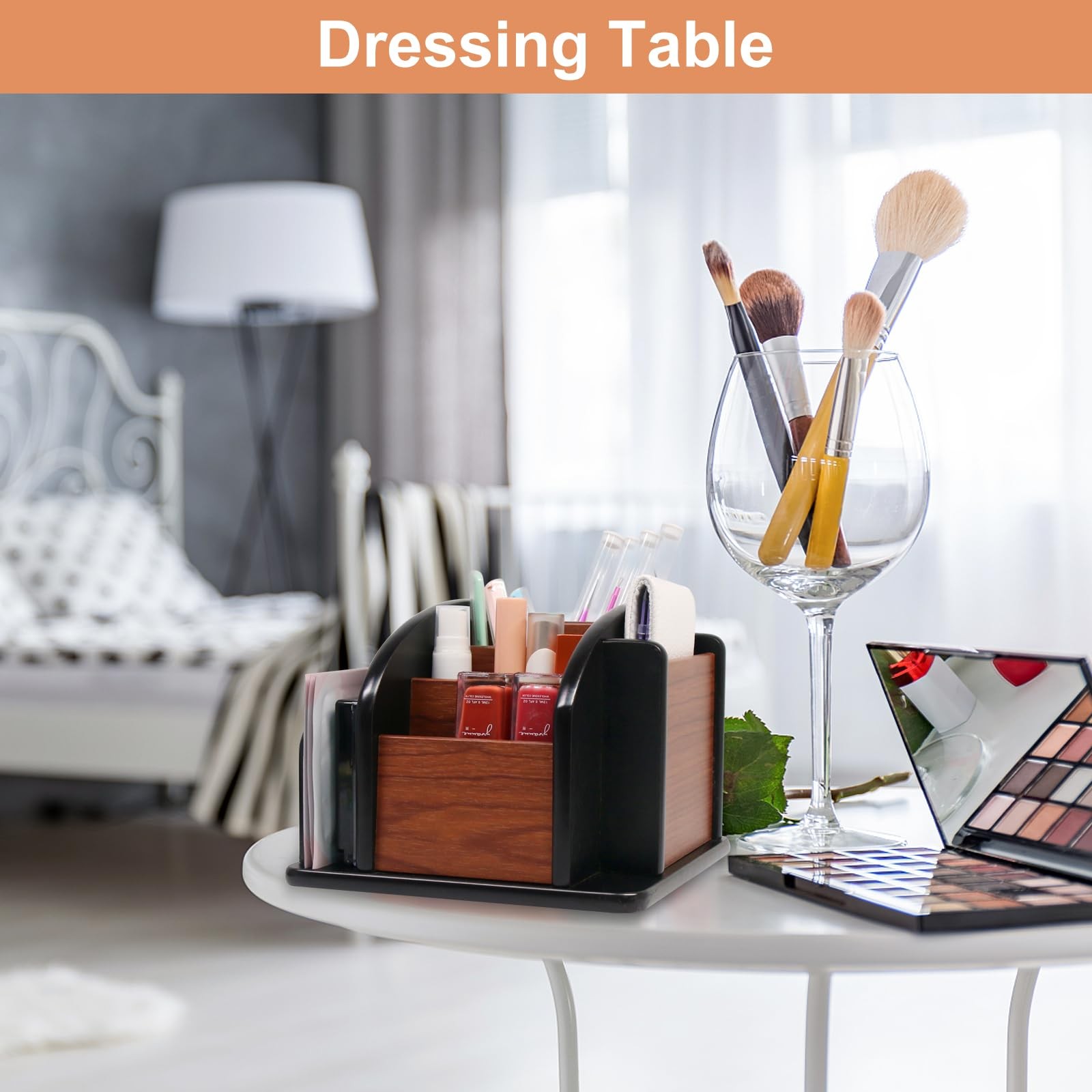 Wooden Remote Control Holder, 6 Compartments Wood Coffee Table Organizer