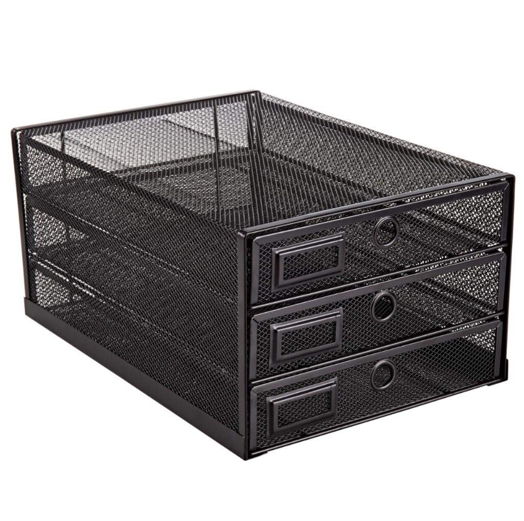 Annova Desk Organizer Wire Mesh 3 Tier Sliding Drawers Paper Black