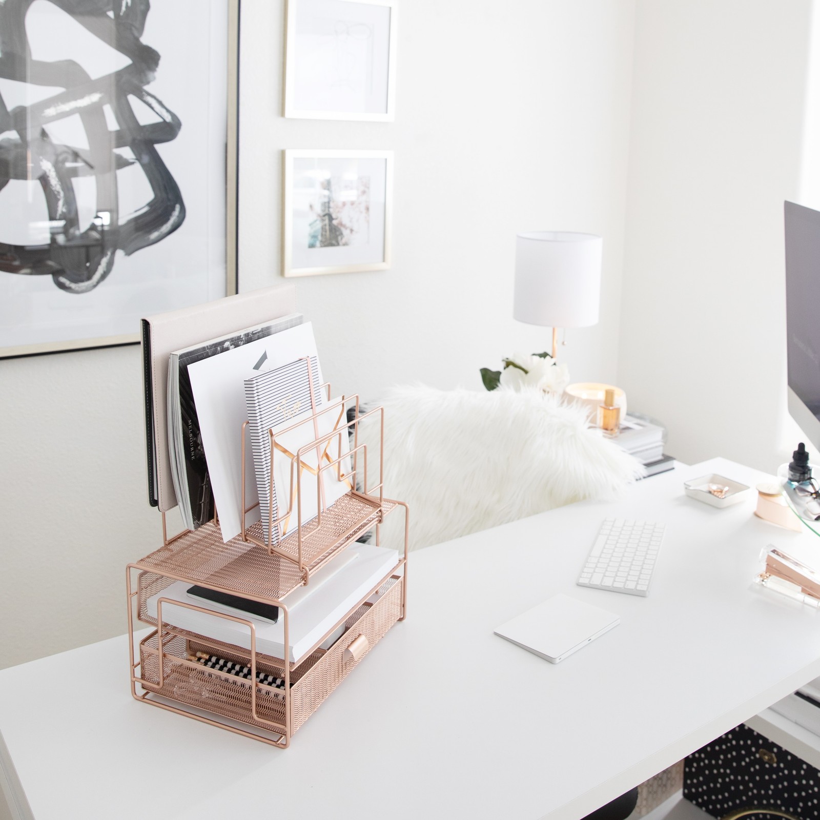 Workspace Rose Gold Desk Organizer and Accessories Desktop Rack with File sorter