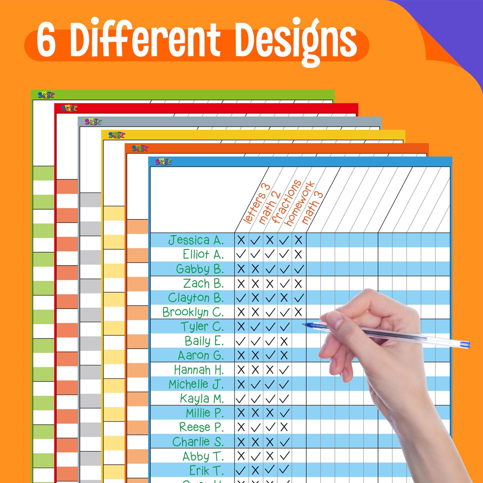 6 Pack Dry Erase Incentive Chart, 6 Multi-Color 11″ x 17″, Multi-color