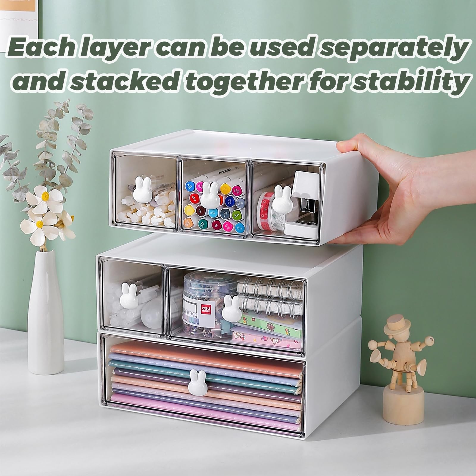 Jydesicr Plastic Desk Organizer with Drawers,Desktop Drawers White