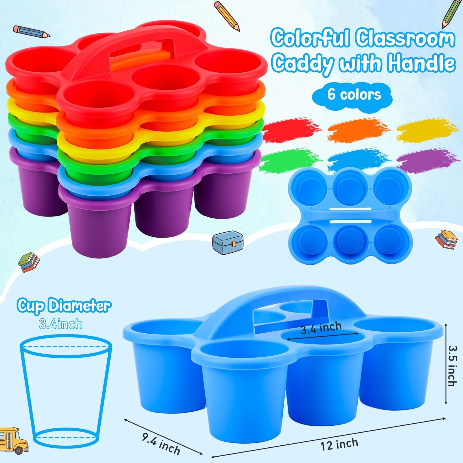 12 Pack Classroom Caddy, Stackable Plastic Caddy Storage Basket with Handle f…