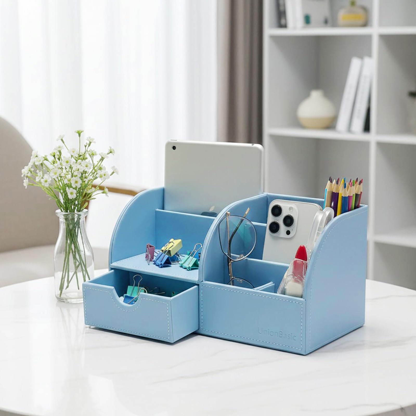 Desk Organizer Multifunctional Leather Desktop Pen Holder Storage Box Business C