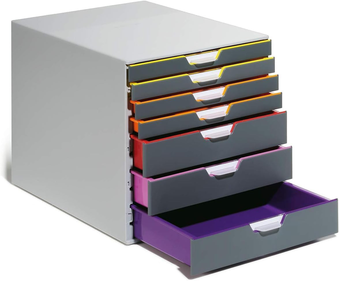Varicolor 10 Drawer Unit – Gray Desktop Drawer Set with 10 Color Coded Draws – L