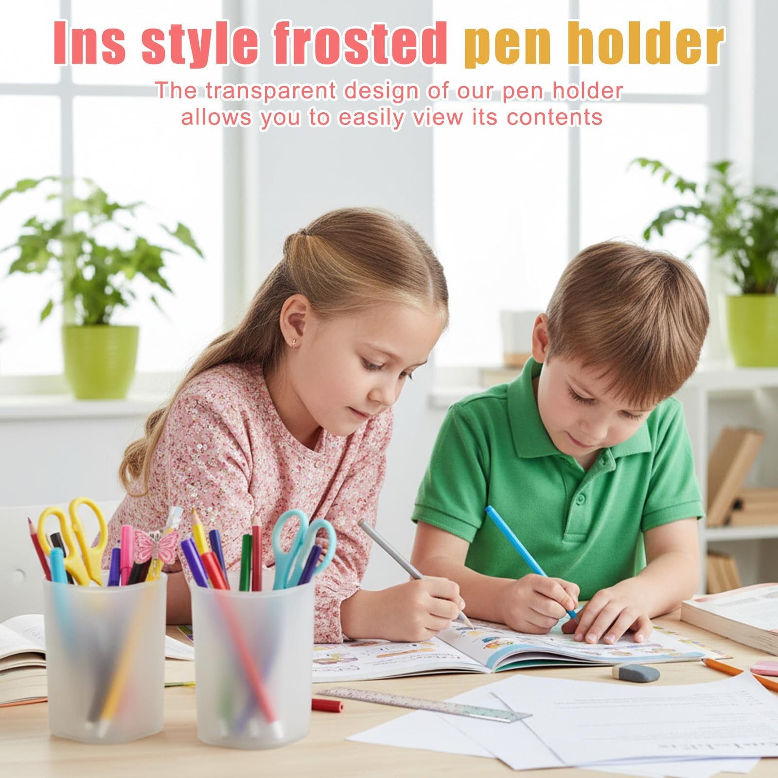 24 Pack Translucent Pen Holder Pencil Cups for Desk Organizers and Storage St…