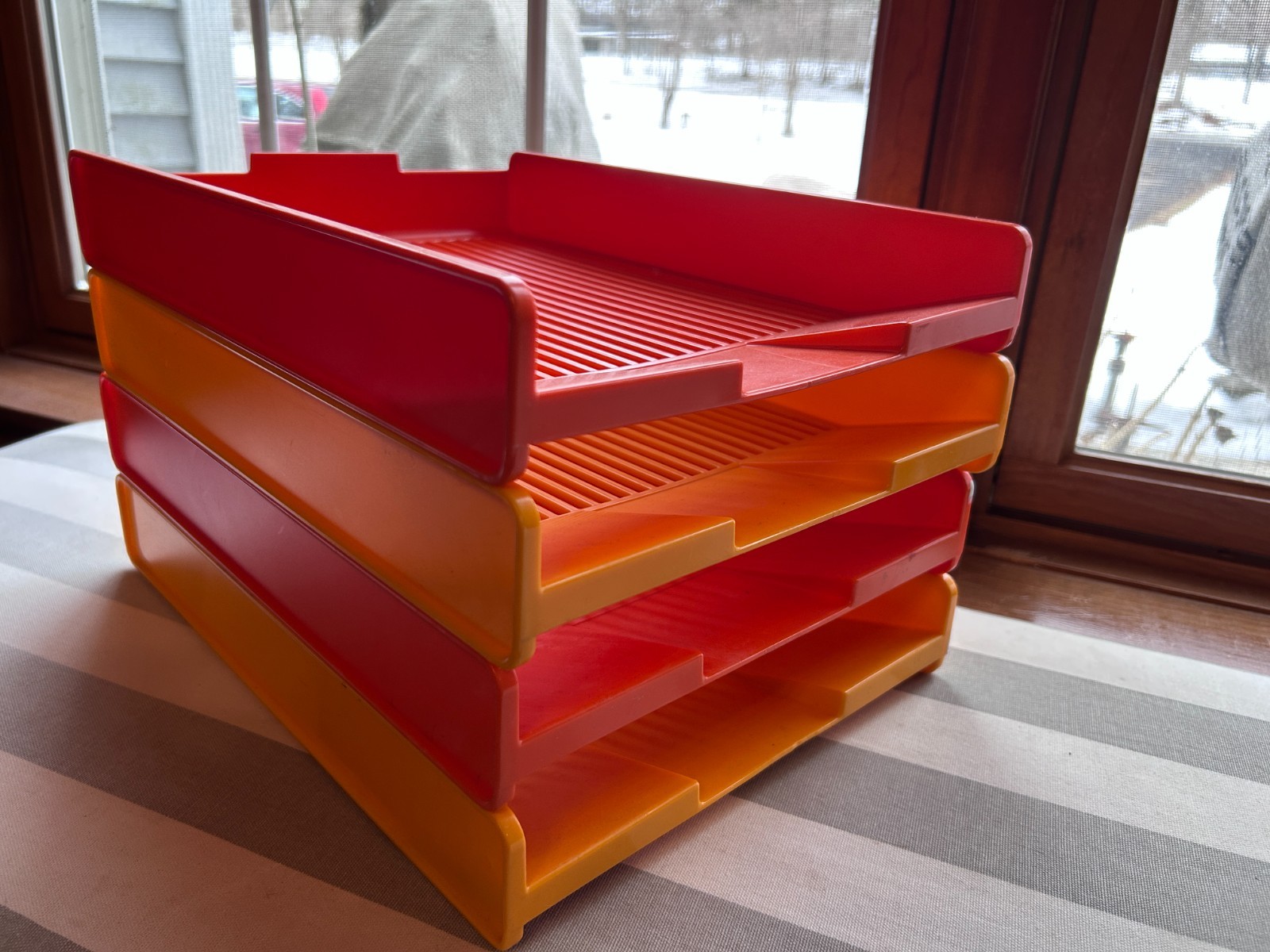 vintage Gustavsberg plastic stacking desk paper trays orange yellow MCM Sweden